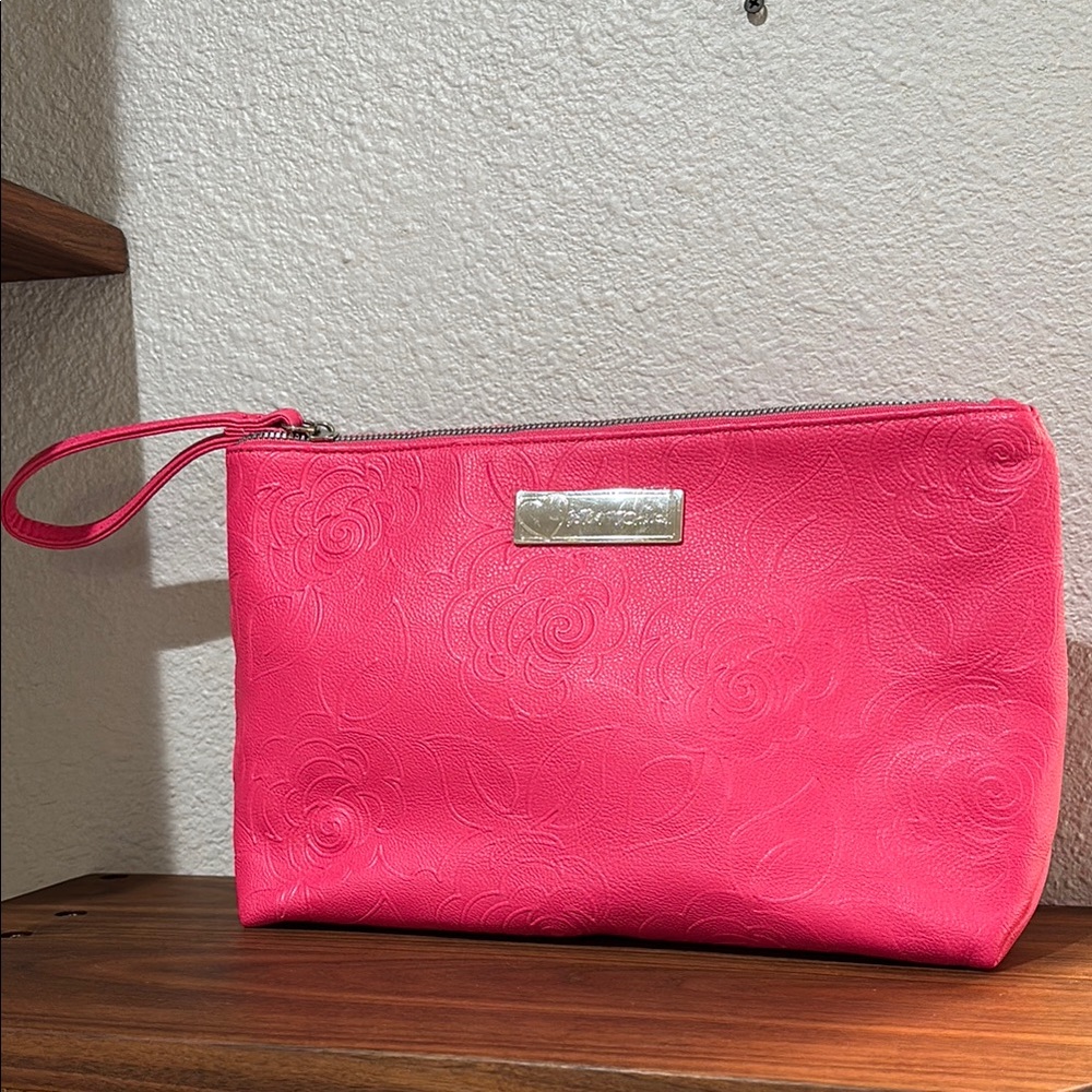 Betsy Johnson Pink Embossed Floral Makeup Bag.